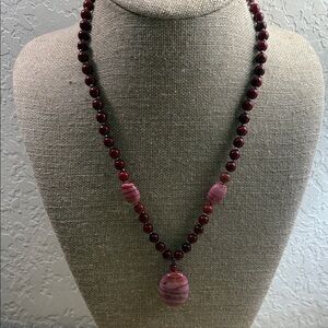 Miriam Haskell Pink and Burgundy Beaded Pendant Necklace